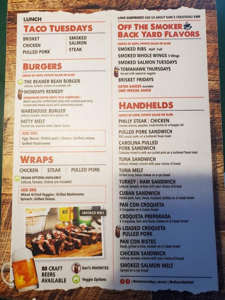 Hate Mondays Tavern Menu image 2